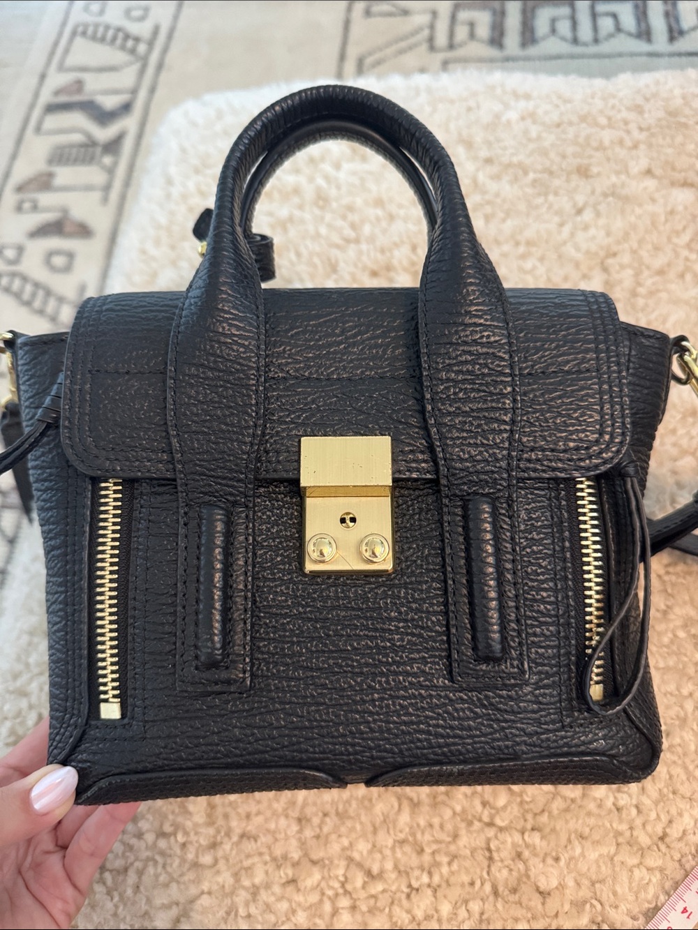 3.1 Philip Lim Black Leather Top-Handle Satchel with Gold Hardware